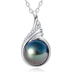 PRICES MAY VARY. This gorgeous pendant features a 11-12mm Tahitian Black Pearl, handpicked for its radiant luster, overtone and perfect round surface. The pearl is mounted on 18K white gold plated sterling silver pendant in a Phoenix design. With the paved D color moissanite, creating an amazing visage of deep dark beauty and brilliance of moissanite's fire. Tahitian Black Pearls-Pearls are the most natural gemstone that you can wear. With proper care they will give you a lifetime of pleasure. E Round Tahitian Pearl Gemstone Jewelry, Tahitian Pearl Gemstone Jewelry, White Gold Tahitian Pearl Jewelry With Diamond Accents, White Gold Jewelry With Brilliant Cut Tahitian Pearl, Tahitian Pearl White Gold Jewelry With Diamond Accents, Silver Tahitian Pearl Round Pendant Jewelry, Silver Tahitian Pearl Pendant, Luxury Tahitian Pearl Jewelry With Diamond Accents, Tahitian Pearl Round Pendant Necklace For Formal Occasions