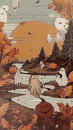 an image of halloween scene with pumpkins and ghost