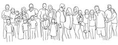 a line drawing of people standing together