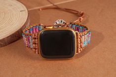 "Materials: Agate, Crystal, Genuine Leather Metals: Alloy Bracelet Length: 6.5\" including dial (Adjustable length, suitable for 6.5-8 inch hands.) This smartwatch band is compatible with 38mm - 44mm Apple Watch face. 32mmStainless Steel magnetic slider 22.8mm slider *This smartwatch band is compatible with 38mm - 44mm Apple Watch face. 32mm magnetic slider. Vegan friendly. This band is fully adjustable to your wrist size. Please kindly notice: Due to the influence of the display and light, it is inevitable that the real object and the picture are a little different." Adjustable Vintage Watch Bands As A Gift, Handmade Multicolor Watch Accessories For Gift, Bohemian Bracelet Strap Watch Accessories As Gift, Bohemian Watch Accessories With Bracelet Strap As Gift, Bohemian Multicolor Watch Bands As Gift, Handmade Bohemian Apple Watch Band, Bohemian Adjustable Apple Watch Band Gift, Handmade Adjustable Bohemian Watch Bands, Bohemian Beaded Watch Bands As Gift