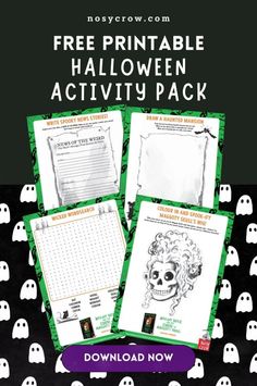 free printable halloween activity pack for kids to practice their handwriting and writing skills with ghost faces