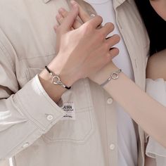 Product information: Material:Silver Style:Fashion Simple Features:Electroplating Colour:Male,Female Size Information: Man:22.6*14.9mm Woman:19.3*13.6mm Chain length: male 17+4cm female 15+4cm Packing list: Bracelet*1 Product Image: Couple Rings Silver Simple, Couple Jewelry Aesthetic, Couple Bracelet Ideas, Cute Couple Bracelets, Couple Bracelets Aesthetic, Male Bracelets, Double Couple, Couple Rings Silver, Couples Jewelry