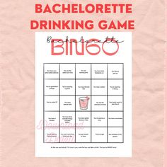 the bachelor drinking game is shown in red and white with black lettering on pink paper