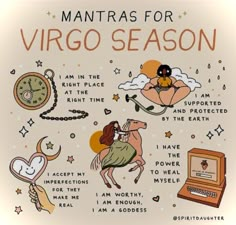 an illustrated poster with the words, mantass for virgo season