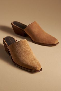 Our (fashion) North Star is pointing West toward all things country-chic. | Western Mules by Anthropologie in Yellow, Women's, Size: 38, Leather/Rubber Western Mules Shoes, Womens Leather Shoes, Western Mules, Chic Business Casual, Work Chic, Slip On Mules, Purse Accessories, Leather Mules, Country Chic