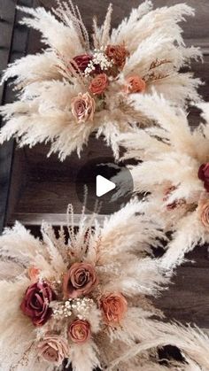 two wreaths made out of fake flowers and feathers