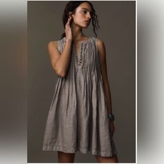 Anthropologie Lenin Sleeveless Pleated Mini Dress Size L Find The Perfect Dress, Gray Casual Dresses, Linen Casual Dress Fantasylinen, A-line Linen Dresses, Linen Casual Dress Pattern, Linen Drawstring Dress, Sleevless Casual Dress, Linen Clothes Dresses, Bohemian Sleeveless Dress For Daywear