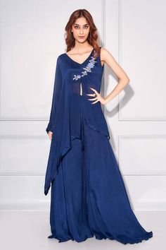 Buy Blue Crepe Embroidered Sequin Round Asymmetric Flared Kaftan With Pant For Women by Kressa Online at Aza Fashions. Chic Asymmetrical Party Set, Elegant Blue Sequined Palazzo Set, Blue Embellished Palazzo Set For Party, Elegant Sets With Asymmetrical Hem For Party, Elegant Party Sets With Asymmetrical Hem, Royalty Aesthetic, Pant For Women, Anarkali Dress, Fashion App