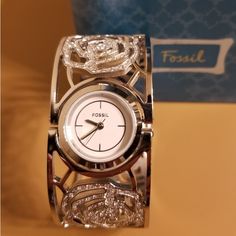 Fossil Bracelet Watch. New In Box, Needs Battery. Silver Stainless Steel Jewelry And Watches As Gift, Silver Stainless Steel Jewelry As Gift, Silver Wedding Watch With Metal Dial, Silver Stainless Steel Watches For Gifts, Adjustable Silver Analog Jewelry And Watches, Silver Analog Jewelry And Watches As Gift, Silver Metal Watch As A Gift, Silver Metal Watches For Anniversary, Modern Silver Jewelry And Watches As A Gift