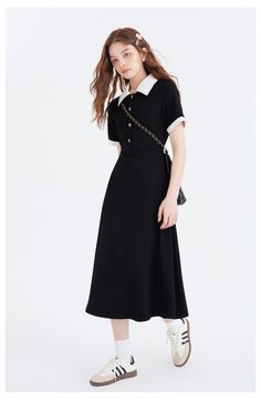 A casual polo dress with a distinctive contrast between black and white. The golden buttons decorated on the chest make it stand out. The waist is high, giving you a beautiful silhouette. A casual item that adds a touch of elegance. 
 
 
 
 
 
 
 
 
 
 
 
 
 
 
 
 
 
 
 
 
 
 
 
 
 
 
 
 
 
 
 
 
 
 
 
 
 
 
 
 
 
 
 
 
 
 
 
 
 
 
 
 
 
 
 
 
 
 
 
 
 
 
 
 
 
 
 
 
 
 
 
 
 
 
 
 
 
 
 
 
 
 
 Size 
 
 S size 
 
 
 Length: 120cm 
 Bust: 84cm 
 Waist: 68cm 
 Sleeve length: 25cm 
 
 M size 
 
 L Black Collared Dress With Placket, Classic Black Dress With Collared Neckline, Belle Silhouette, Vestido Casual, Button Dress, Polo Dress, Gold Buttons, Xl Dress, Leather Accessories