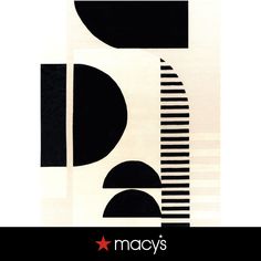 an abstract black and white painting with circles on it's side, next to the words macy's