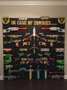 @lindalinduh Gamer Pegboard, In Case Of Zombies, Nerf Wall, Nerf Storage, Pegboard Storage, Boys Playroom, Gamer Room, Toy Rooms, Boy Bedroom