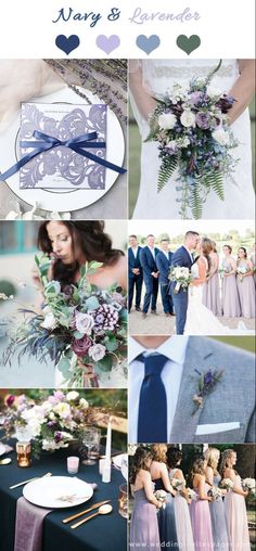 a collage of photos with purple and blue wedding colors