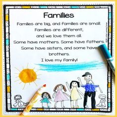 a family poem is shown with markers and crayons