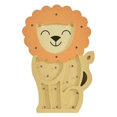 a wooden cutout of a lion with its face on it's back and eyes closed