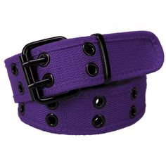 Coiled dark purple double grommet belt with black hardware Joker Reference, Dark Purple Accessories, Rave Essentials, Double Grommet Belt, Kuromi Outfit, Beetlejuice Costume, Purple Goth, Grommet Belt, Purple Y2k