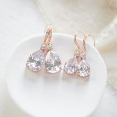 Rose gold teardrop bridal or bridesmaid earrings - PEYTON - Treasures by Agnes Sparkling Rose Gold Bridal Earrings For Party, Formal Pear-shaped Rose Gold Earrings, Rose Gold Pear-shaped Teardrop Earrings For Wedding, Rose Gold Pear-shaped Wedding Earrings, Teardrop-shaped Jewelry With Matching Earrings For Bridesmaids, Search Bar, Bridesmaid Earrings, The Search, Earrings Set