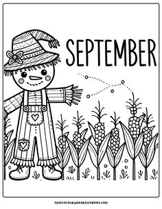 a charming scarecrow proudly positioned in a lively cornfield Coloring Pages For September, Hello September Coloring Page, Fall Leaves Worksheets For Preschool, Homeschool Coloring Pages, September Worksheets Preschool, September Coloring Sheets, September Activities For Preschool, September Themes For Preschool, September Coloring Pages Free Printable