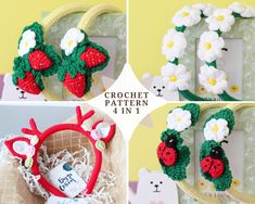 crochet pattern for a wreath with flowers and ladybugs