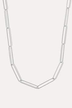 We can’t get enough of the paperclip necklace. Another take on this classic style, the Jordyn Necklace has an elongated link design that can be layered with ease. Available in 3 lengths, the versatility of this piece is unmatched. STYLING TIP: Make it a statement layer by adding the Brinley Chain with the Adorn Charm. Sterling silver-plated brass 30mm x 5mm links Available in 3 lengths Classic Paperclip Necklace With Silver Chain, Classic Paperclip Silver Chain Necklace, Paperclip Necklace, Link Design, Virtual Fashion, Pendant Bracelet, Chain Pendants, Paper Clip, Chain Bracelet