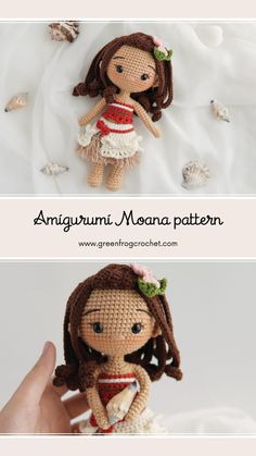 an amigurum doll is shown in two different pictures