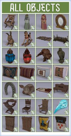 an image of all objects that are in the game, including chairs and other items