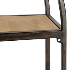 a wooden chair with metal frame and wood seat