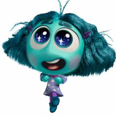 a cartoon character with blue hair and big eyes