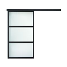 Wall sliding barn door with commercial grade black finished aluminum frame with opaque white glass insert, ideal for finished openings that are 32-in wide x 96-in high. A minimum header space of 3-in above the finished opening is required to install the top track (Track hardware: 68.125-in wide x 3.3-in high x 2.147-in deep). Fingerprint resistant laminated safety glass. Surface mounted design is easy to install. Wall sliding doors conserve space where a hinged doors swing would be impractical. Single Barn Door, Laundry Doors, Craftsman Door, Victorian Door, Sliding Door Track, Contemporary Doors, Rustic Doors, Modern Door, Black Doors