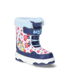 Whether shes building snowmen or taking those first steps in the snow, these Bluey Snow Boots offer style, comfort and winter-ready functionality perfect for your little adventurer! These adorable snow boots bring the beloved Bluey character to life with dynamic prints. Water-resistant material and plush faux fur help keep her tiny toes warm and snug as she plays in chilly weather. Getting her ready for winter fun is a breeze with these snow boots and their easy on-and-off design. Less hassle fo Blue Winter Boots For Outdoor Activities, Blue Winter Boots For Outdoor, Cute Winter Boots For Outdoor, Cute Winter Outdoor Boots, Cute Outdoor Boots For Winter, Cute Outdoor Winter Boots, Blue Insulated Winter Boots, Kids Winter Boots, Girls Winter Boots