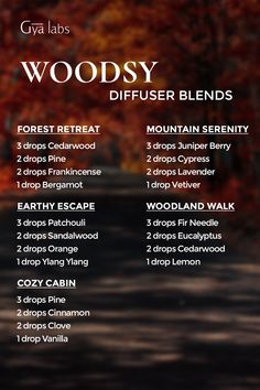 Bring the enchanting allure of the great outdoors into your space with our Woodsy Diffuser Blends. . Get yours here: https://amzn.to/3umzs3Y . #GyaLabs #UpliftYourEveryday #winterdiffuserblends #christmasdiffuserblends #winter #christmasessentialoilblends #christmasnails #christmastreeideas #holidaynails #holidaygifts #christmastreats #wintertrends #christmascrafts #christmasgiftideas #pinkgrinchwinter Woodsy Diffuser Blends, Evergreen Essence Diffuser Blends, Essential Oil Combos, Essential Oil Perfumes Recipes, Fall Diffuser Blends