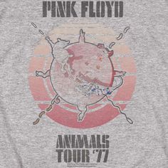 the pink floyd tour t - shirt is shown in grey and features an image of a pig