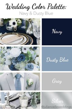 wedding color palettes navy and dusty blue for the bride, groom, and guests