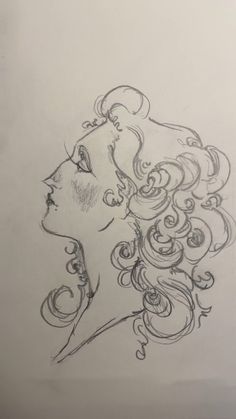 a drawing of a woman with curly hair