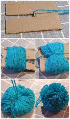 the steps to make a pom - pom bag with yarn and twine