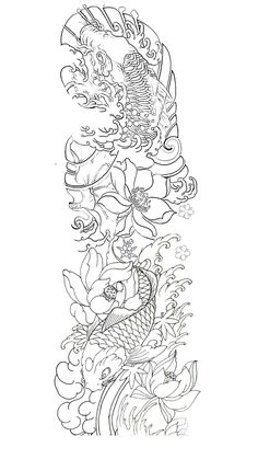 a line drawing of a fish and flowers