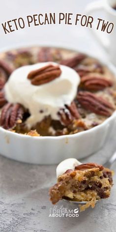 a close up of a bowl of food with pecan pie