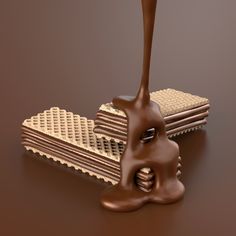 the chocolate is melting on top of the wafers