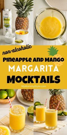 pineapple and mango margarita cocktails with text overlay