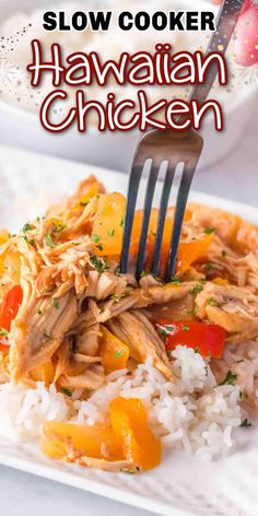 the slow cooker hawaiian chicken is ready to be eaten