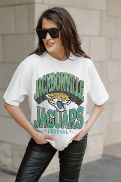 Gameday just got better with our Jacksonville Jaguars oversized short sleeve crewneck tee. Crafted from super soft fabric, it's destined to become your new fan favorite! Oversized Crewneck, Jacksonville Jaguars, Soft Fabric, Soft Fabrics, Crew Neck, Fan, Fabric, How To Wear