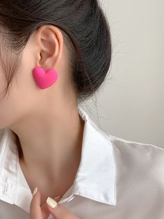 Pink Fashionable   Plastic  Stud Embellished   Jewelry Polymer Clay Jewelry Tutorials, Heart Stud Earrings, Heart Shaped Earrings, Wire Work Jewelry, Stud Jewelry, Fashion Jewelry Earrings, Pink Earrings, Girly Jewelry, Heart Studs