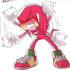 an image of a cartoon character with red hair and green shoes, holding his fist up