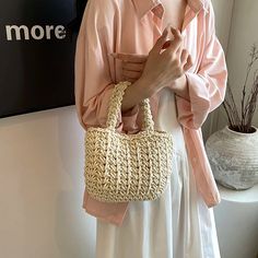 UAKISS - Solid Color Weave Tote Bags for Women 2024 Korean Fashion Summer Shoulder Bags Lady Travel Handbags and Purses Female Beach Bag SIZE: (Upper Width)27cm * (Lower Width)15cm * (Height)16cm * (Thickness)4cm Casual Cream Baguette Bag For Daily Use, Casual White Baguette Bag With Large Capacity, Casual Handheld Box Bag With Top Carry Handle, Summer Satchel Box Bag With Handles, Casual Summer Box Bag With Top Handle, Casual Summer Box Bag With Double Handle, Casual Baguette Bag For Daily Use, Casual Summer Baguette Bag For Shopping, Summer Travel Top Handle Box Bag