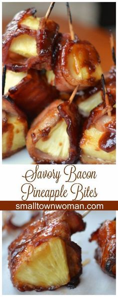 bacon and pineapple bites are served on skewers