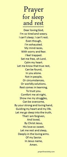 a poem with the words prayer for sleep and rest written in black on a yellow background