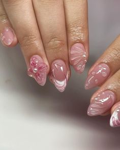 These nails are a beautiful blend of soft pink and white, featuring intricate floral designs and delicate swirls that evoke the freshness of summer blooms.  🌸Click on the image to shop our Korean Gel Nail Polish Collection  🌸Credit: kc.nailed.it on Instagram 🌸summer nail art, pink gel nails, floral nail design, Korean nail polish, summer manicure, gel nail ideas, trendy nails, flower nail art, nail polish collection, summer nails. Solid Builder Gel, Pink Flower Nails, 3d Silicone Mold, 3d Sculpting, Soft Gel Nails, Pink Gel Nails, Nails 3d, Hard Nails, Gel Nail Extensions