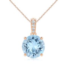 Eye-catching and brilliant, this 14k rose gold pendant is sure to turn heads. It showcases a round aquamarine in a prong setting. The diamond accents on the bale add a hint of sparkle to this piece. Aquamarine Pendant, Rose Gold Pendant, Yellow Gold Pendants, 18k Rose Gold, Gold Pendant, Prong Setting, Aquamarine, Sparkle, Yellow Gold