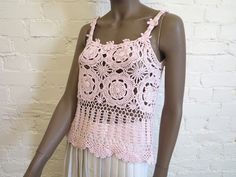 Pale Pink Crocheted Top with Straps Pink Womens Top Cotton Blend Womens Crochet Vintage Romantic Summer Top Small Size Label size: S NB: top is stretchy! Measurements (laying flat): Width: 16" / 40.5cm Length:  20" / 51cm Please check measurements to insure a proper fit. Remember to allow yourself some extra room for movement. You can compare these with something from your closet that fits you well. Condition: Good Vintage Condition SHIPPING: * I ship worldwide via Priority mail. * I ship from E Cheap Pink Bohemian Top, Cheap Pink Top With Crochet Trim, Cheap Pink Bohemian Tank Top, Light Pink Hoodie, Denim Jumper Dress, Lace Long Sleeve Shirt, White Cotton Blouse, Lace Blouse Long Sleeve, Romantic Summer