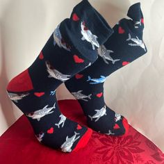 Shark Socks Nwt Size 8-13 Shark Accessories, Shark Socks, Unisex Accessories, Black Red, Mens Accessories, Black And Red, Socks, Man Shop, Red